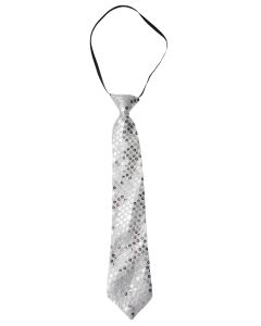 Cravate sequins avec élastique - argent