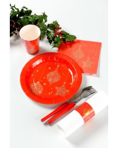 20 serviettes de table flocons de neige - rouge