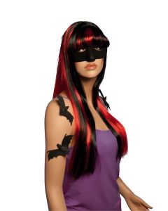 Perruque femme cheveux longs rouge et noir