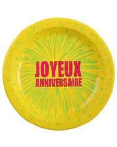 assiette carton jaune Joyeux anniversaire img1