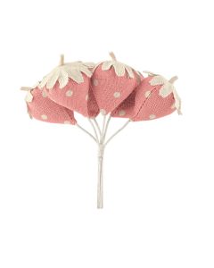 Bouquet de 6 Fraises en coton rose à pois décoratives