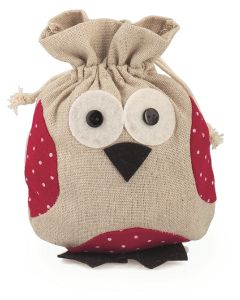 6 Pochons à dragées hibou écru et rouge - 17 cm