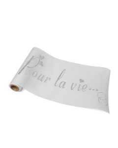Chemin de table blanc pailleté "Pour la vie" - 30 cm x 5 cm