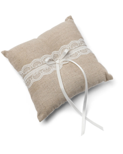 Coussin porte-alliances lin et dentelle