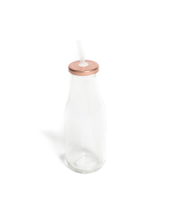 Bouteille en verre candy bar rose gold + paille - 250 ml