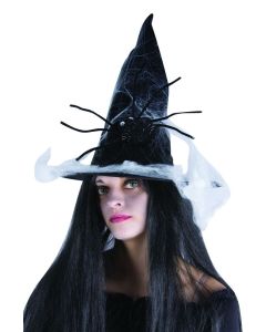 Chapeau de sorcière adulte - velours noir avec araignée