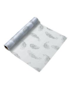 Chemin de table organza blanc plumettes paillettes argent - 36 cm x 5 m