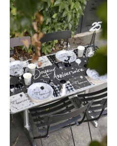 Chemin de table Joyeux anniversaire pailleté - argent