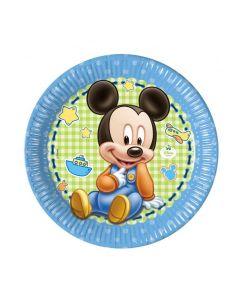 8 assiettes en carton 23 cm - Mickey Baby
