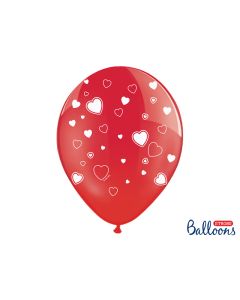 6x Ballon de baudruche Rouge coeur blanc