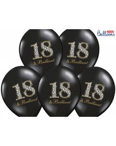 Ballon anniversaire 18 ans noir et or x6