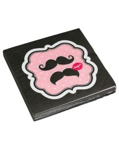 20 serviettes moustaches roses