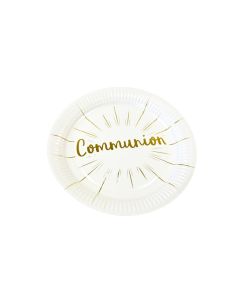 Assiette 23cm carton communion blanc et or x 6