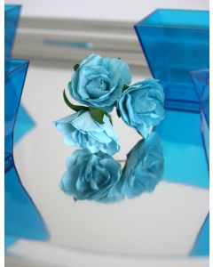 12 Roses papier sur tige turquoise
