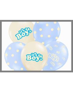 Lot de 6 Ballons bleus et ivoires - " It's a boy"