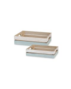 Caisse plateau x 2 bois blanchi 35x25 et 30x20 cm