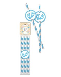 6 pailles baby shower bleu