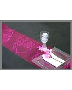 Chemin de table organza - coeur fuchsia