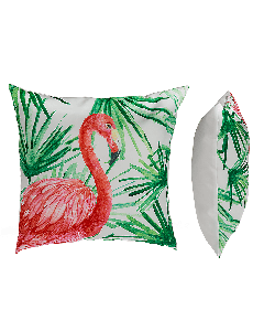 Coussin flamant rose et feuillage à prix discount