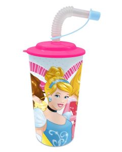 Verre avec paille effet 3D Princesses Disney