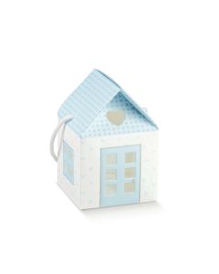 10 Boîtes à dragées maison bleue avec cordon - 10 cm