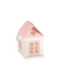 10 Boîtes à dragées maison rose et blanche à fleurs - moyen modèle