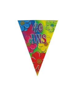 guirlande fanions "40 ans" motifs fleurs