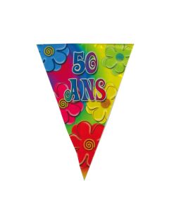 guirlande fanions "50 ans" motifs fleurs