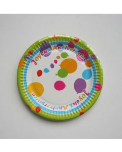 8 Assiettes Joyeux Anniversaire - 18 cm