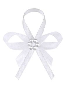 Ruban fleur satin avec perles - blanc x 25