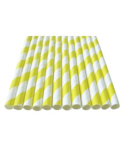 25 pailles candy bar "à rayures" jaune / blanc 20 cm