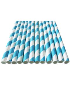 25 pailles candy bar "à rayures" turquoise / blanc 20 cm