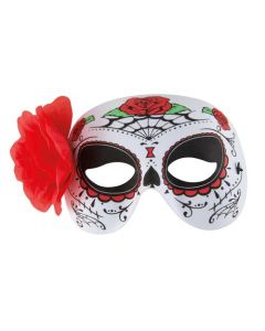 Masque adulte en tissu Day of the Dead avec fleur pas cher