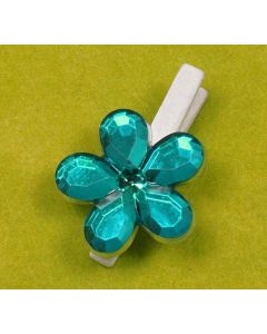 Fleurs effet cristal sur pince - turquoise