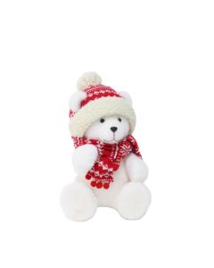 Ours polaire assis avec écharpe et bonnet à prix discount