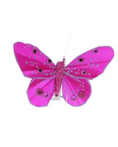 4 papillons strass sur pince 8 cm - fuchsia