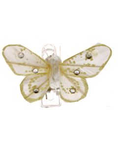 4 papillons strass sur pince 8 cm - ivoire