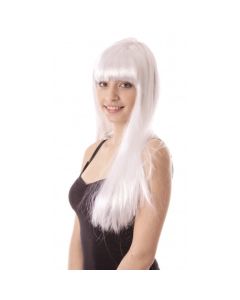 perruque blanche cheveux longs avec frange