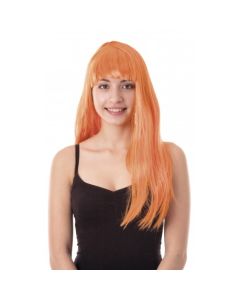 perruque orange cheveux longs avec frange