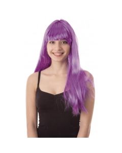 perruque violette cheveux longs avec frange