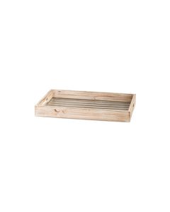 Plateau en bois blanchi fond en verre 38,5 x 26 cm