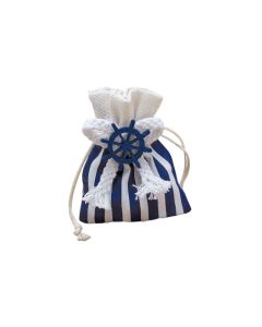 10 X Sachet Dragées tissu Rayé Bleu Marin