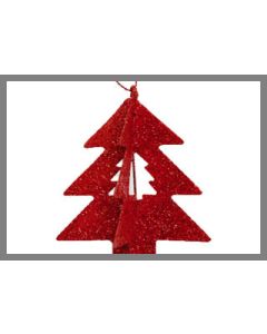 Sapins 3D à poser ou à suspendre de coloris rouge pailleté à prix imbattable