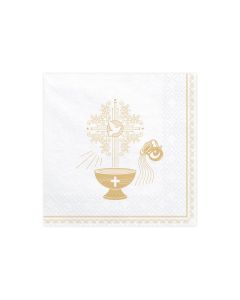 Serviettes papier baptême blanc et doré x 20