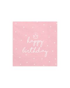 20 serviettes jetables happy birthday roses à pois blancs