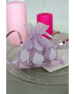 10 Sac organza motif pétales - lilas 9 cm x 12 cm 