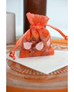 10 Sacs organza motif pétales - orange 7 cm x 9 cm 